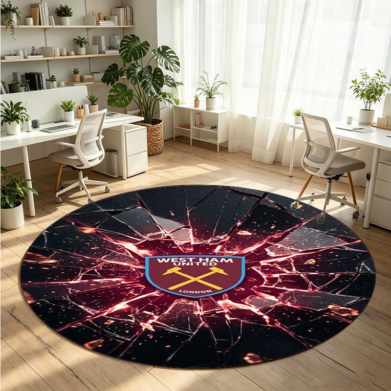 West Ham United Football Printed Round Crystal Velvet Rug Soft Non Slip Floor Carpet For Bedroom Holiday Gift