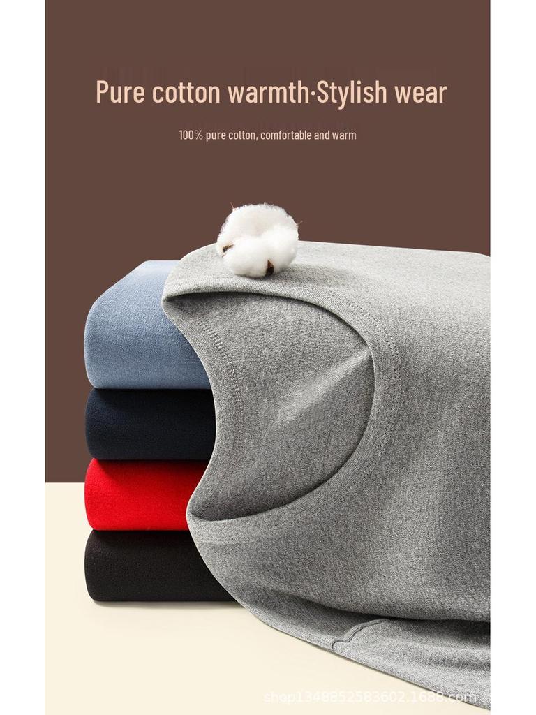 Мужской хлопковый осенний комплект свитер и брюки: Подростковое хлопковое антибактериальное теплое зимнее термобелье