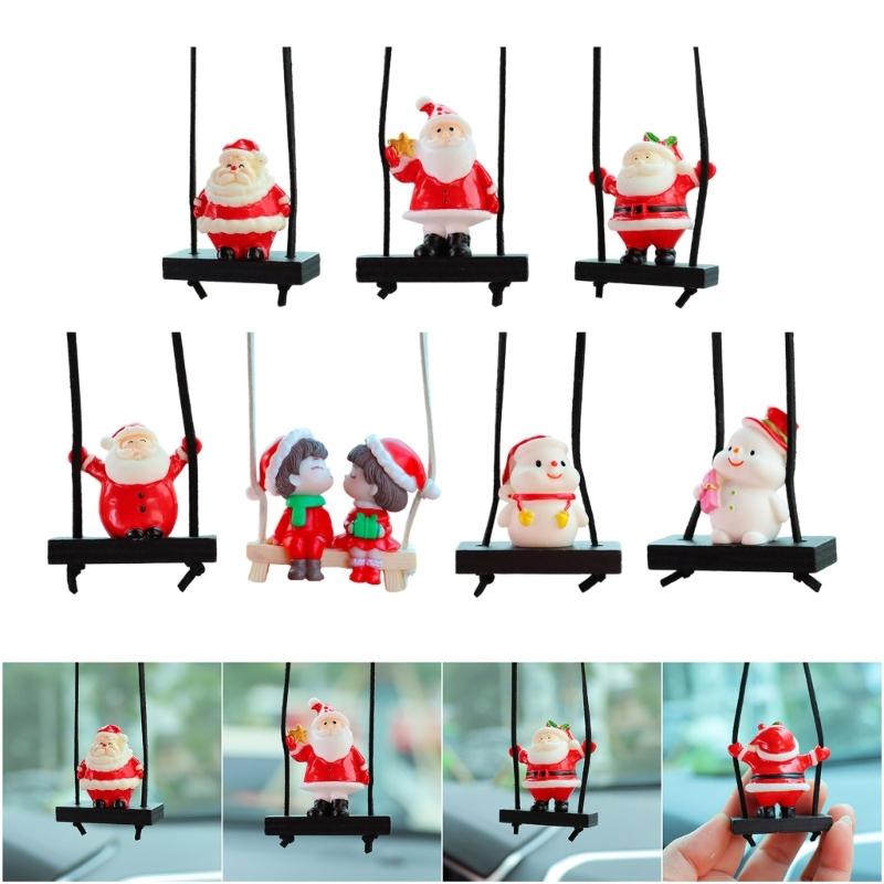 Festival Swinging Santa Auto Mirror Hanging Decoration Resin Christmas Ornament For Car Home Decoration