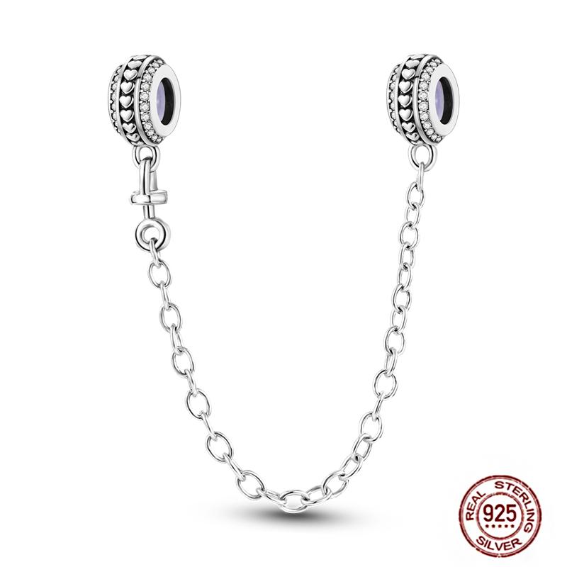 Round 925 Copper Clasp Pave Clip Charms Blue Star Moon Butterfly Slide Safety Chains Spacer Beads Fits Original Bracelet Zircon