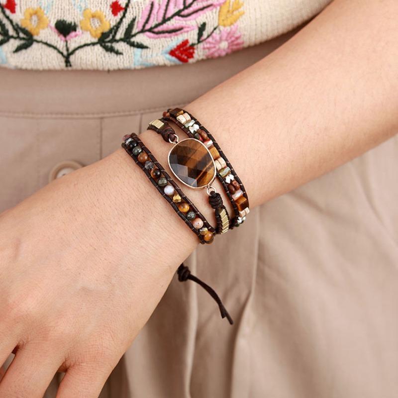 BLINGBAY женский браслет в форме яйца, тигровый глаз, браслет с камнем, ручной работы, многослойный браслет, ювелирные изделия для девочек, вечерние украшения на день рождения, подарок