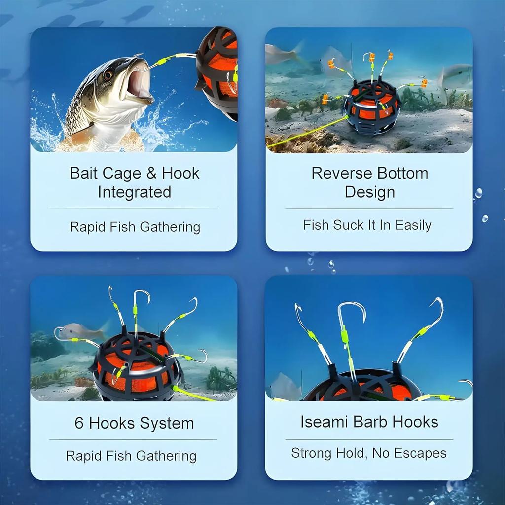 Перевернутая кормушка-клетка для прикормки, поводок с крючками, рыболовная кормушка-клетка, противозакручиватель, 6 крючков, углеродистая сталь, леска, кормушка, грузило, взрывная оснастка