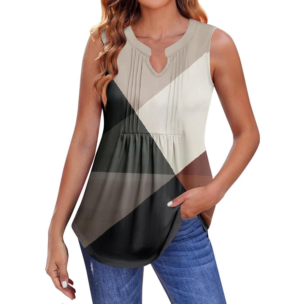 Женские летние майки с V-образным вырезом и принтом, повседневные майки для женщин, свободные рубашки-туники без рукавов