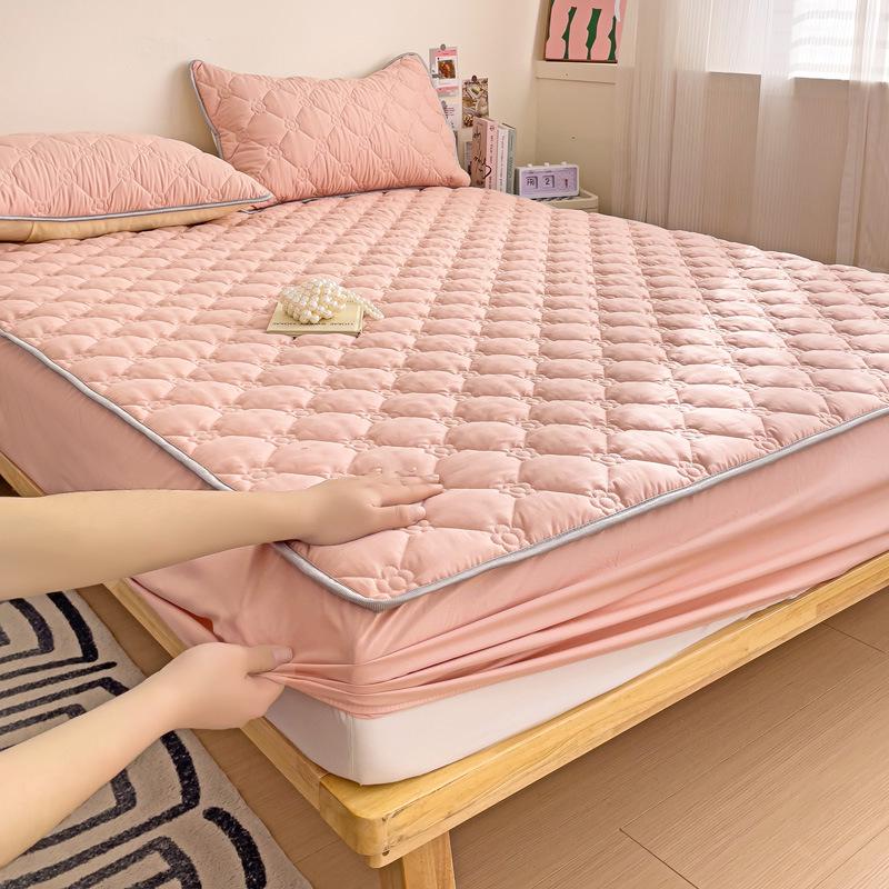 Облачно-хлопковая, приятная для кожи, утолщенная, облегающая простыня: Однотонный, 100% хлопок, Нескользящий, Можно стирать в машине.