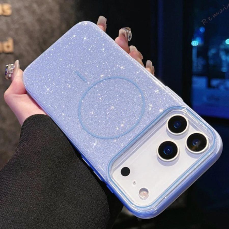 Магнитный Чехол для Телефона для iPhone 17 16 15 14 13 Pro Max Air Plus Для Magsafe Funda Блестящий Блестки Покрытие для Беспроводной Зарядки