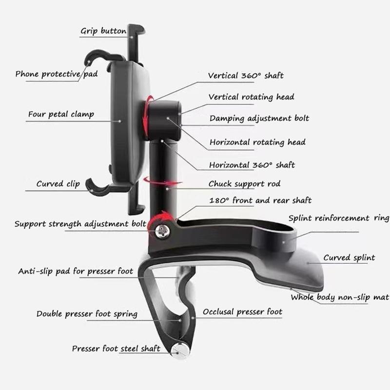 Держатель для телефона на приборной панели автомобиля, вращающийся на 360 градусов, подставка для мобильного телефона, зеркало заднего вида, солнцезащитный козырек в автомобиле, кронштейн для GPS-навигатора