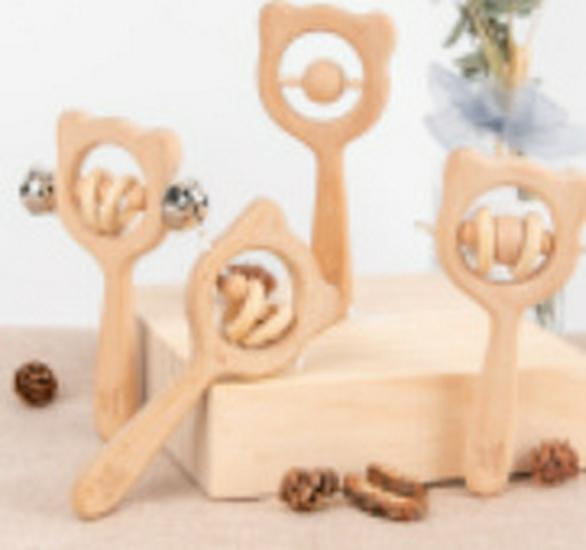 Деревянная детская сенсорная погремушка: Неокрашенная игрушка-прорезыватель для малышей