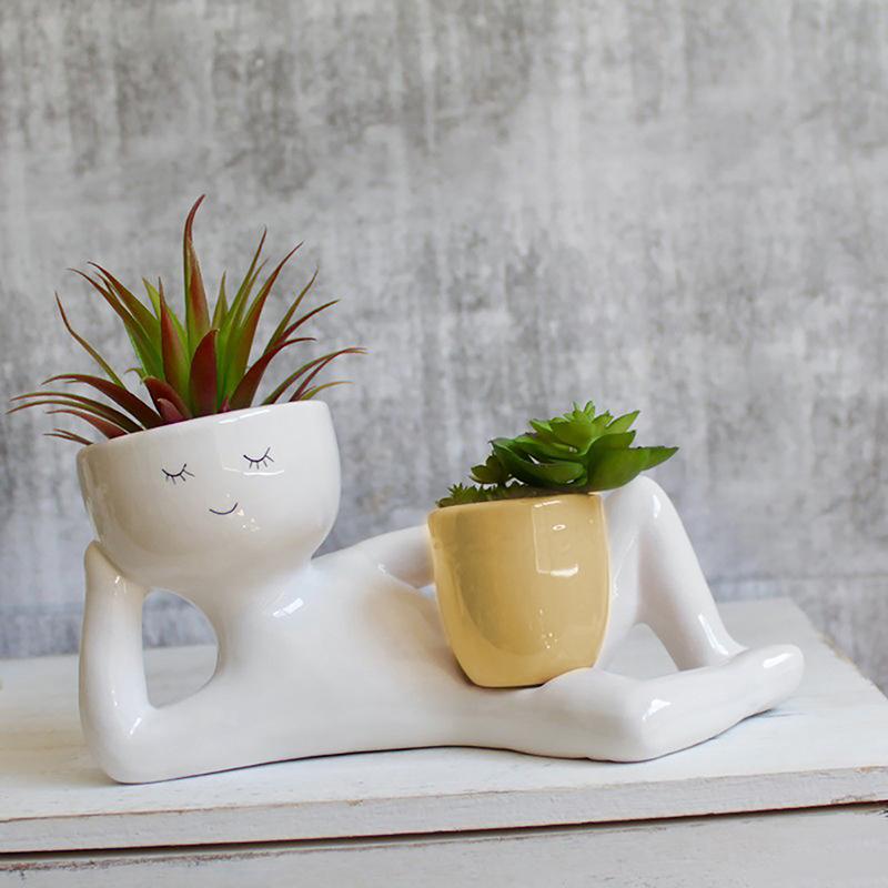 Горшки для комнатных растений «Ленивый парень», симпатичные цветочные головки из смолы, лежащая фигурка, украшение для дома и сада, подарок