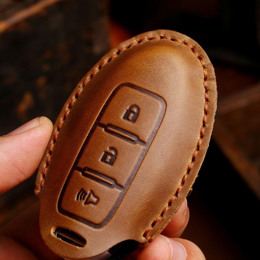 Genuine Crazy Horse Leather Key Cover Case for Nissan X Trail Qashqai Tiida Altima Sylphy Car Keys Protection