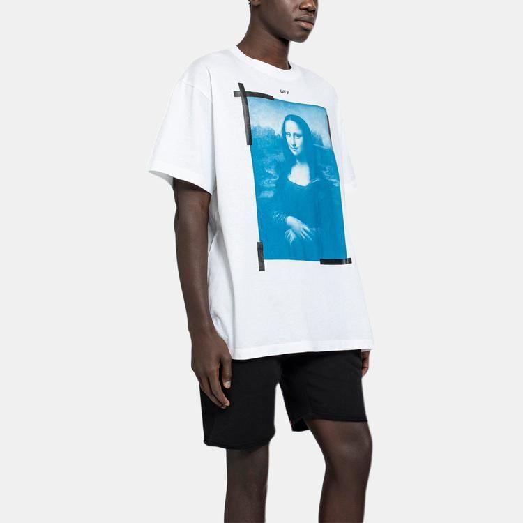 OFF WHITE футболка с принтом Моны Лизы и лентой OMAA038R21JER0010110