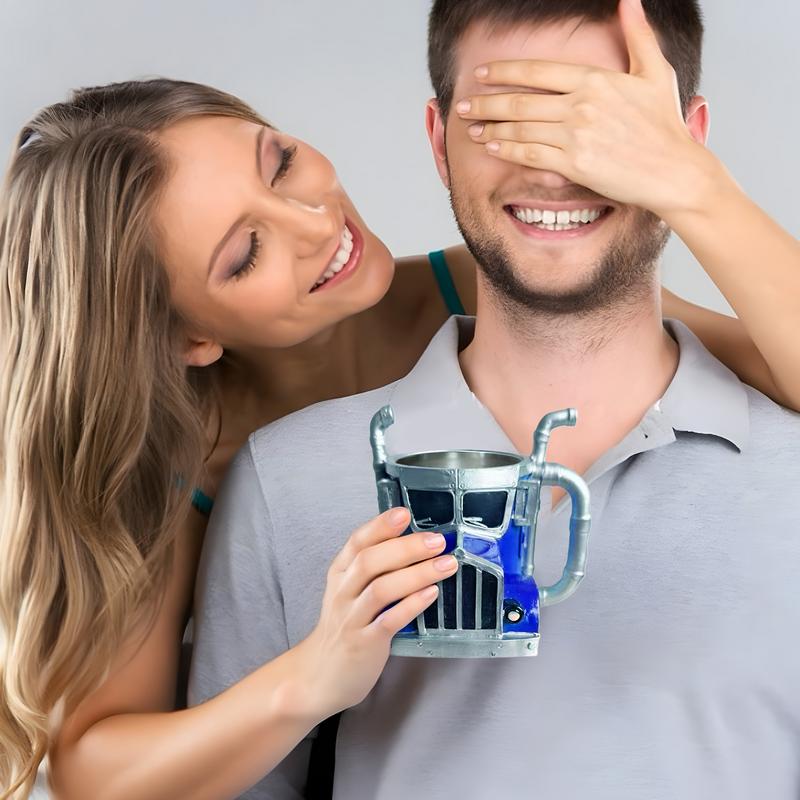 Кружка для грузовика 420 мл Кружка для водителя грузовика Ручная работа Нержавеющая сталь Смола Кружка для грузовика Кофейная кружка в форме прицепа для кофе