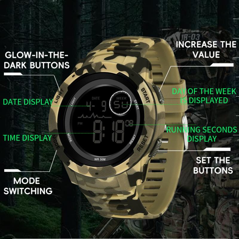 SAMDA Watch спортивные водонепроницаемые электронные часы камуфляжные многофункциональные электронные часы