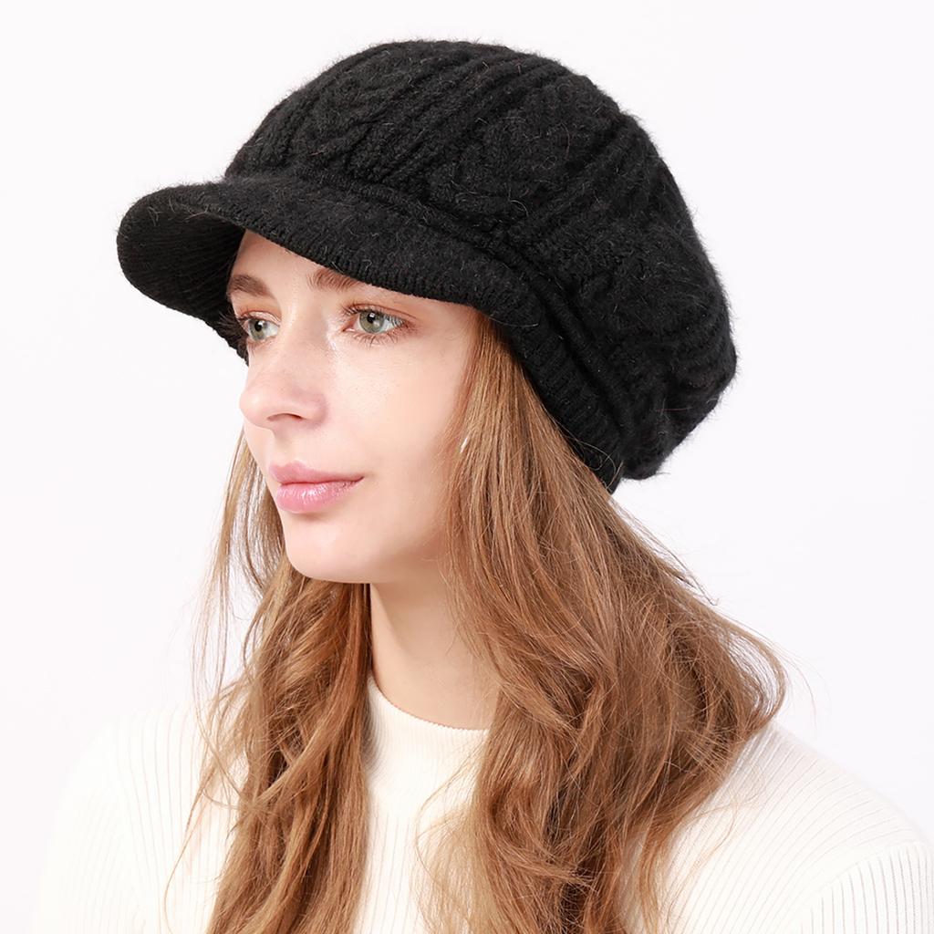 New Autumn and Winter Women's Velvet and Thickened Wool Cable Knit Cap Fashionable Warm and Cold Proof Beret Knitted Hat