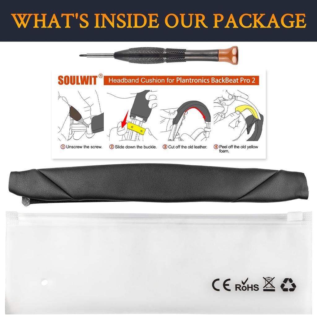 SOULWIT Headband Cover for Plantronics BackBeat Pro Voyager 8200 UC Protective Easy DIY Replacement Headphone Head Strap Replacement Band Black 1/2,