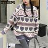 Women's Jacquard Love Sweater Autumn/Winter Knitted Sweater Loose Long Sleeve Coat Women's Top