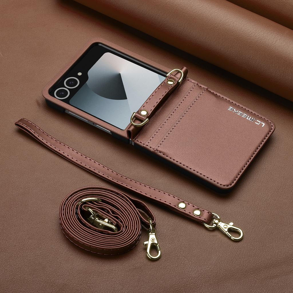 Кошелек-сумка через плечо с отделениями для карт, кожаный чехол для Samsung Galaxy Z Flip 7 6 5 4 5G 3 7FE Flip7, ремешок-шнурок, деловой чехол