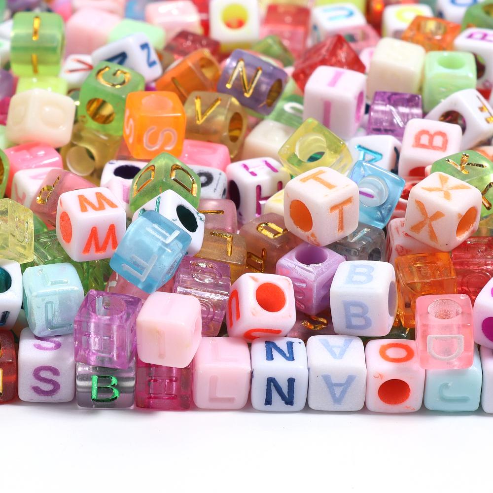 100Pcs Square Acrylic Letter Beads Mix Color Large Hole Alphabet Beads For Jewelry Making DIY Craft Friendship Bracelet Supplies