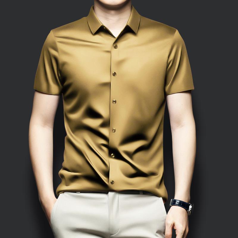 Мужская деловая рубашка с коротким рукавом из ледяного шелка, не мнущаяся