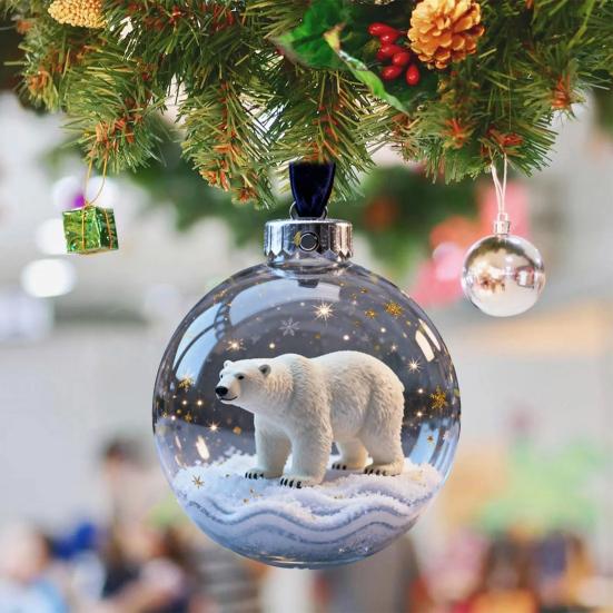 Yousheng 3D Животное Рождественское Украшение Прозрачный Пластиковый Рождественский Шар Подвесные Украшения с Блестящими Звездными Акцентами для Зимнего Праздничного Декора Дерева