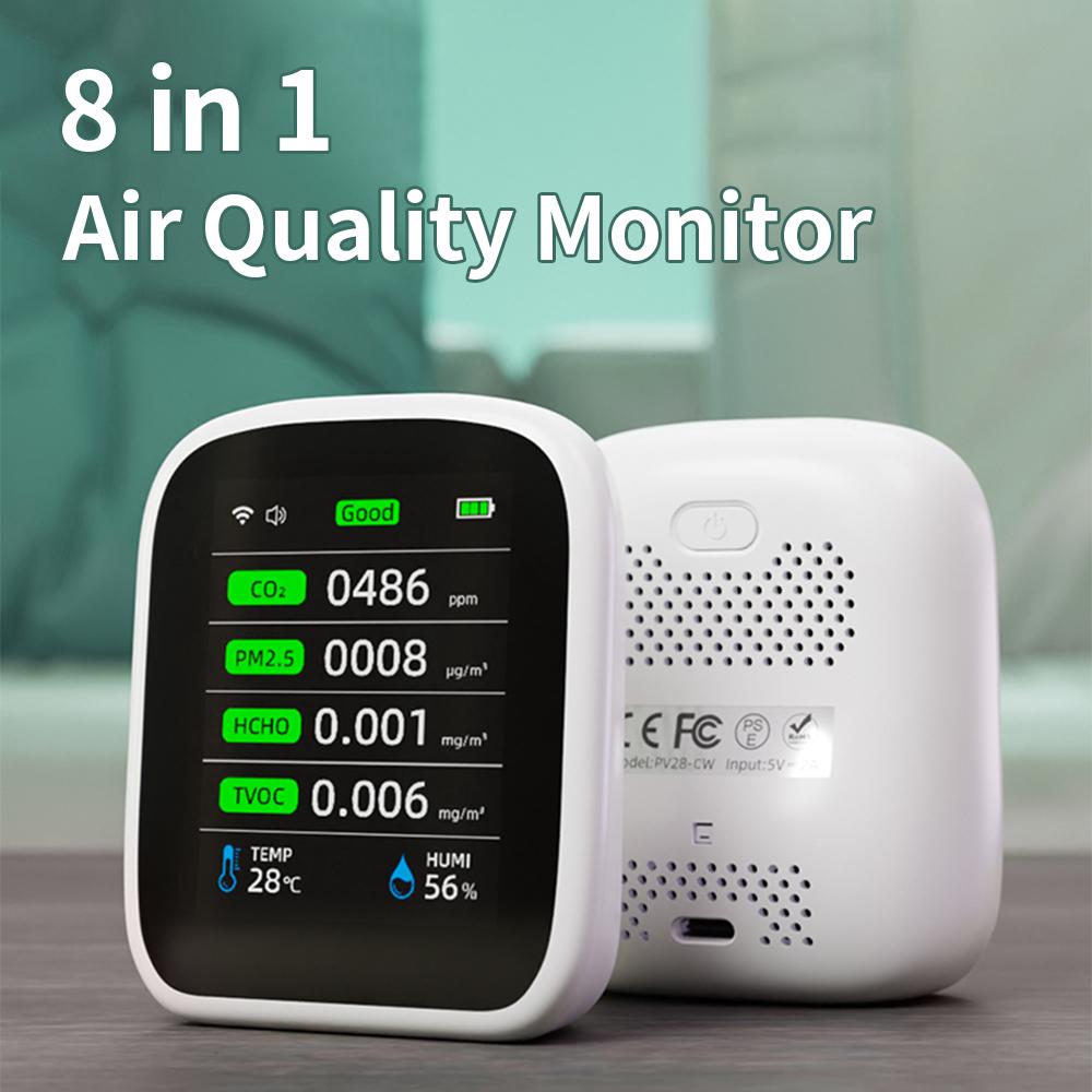 Портативный ЖК-измеритель качества воздуха 3 в 1/8 дюйма 1 WiFi PM1.0 PM2.5 PM10 CO2 TVOC HCHO Тестер температуры и влажности с голосовым сигналом