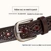 Women's Versatile Leather Belt: Casual Hollow Design, Stylish Pin Buckle, Fine Cowhide, Fashionable and Simple.