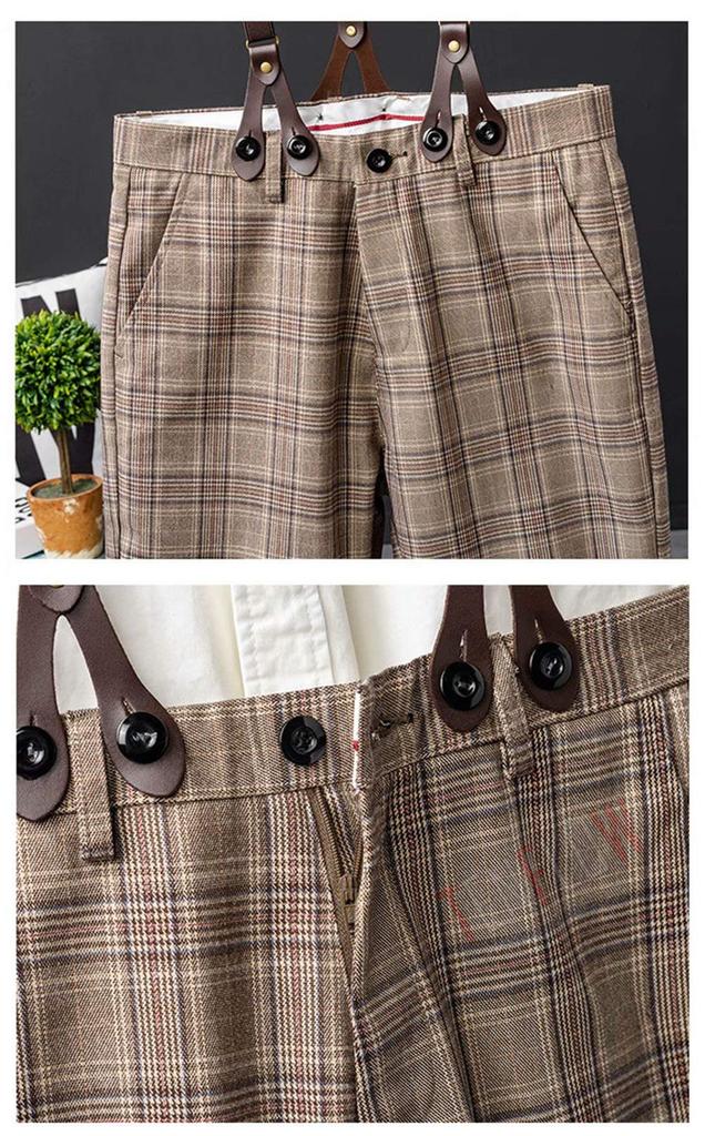 Suspenders Half Pants Shorts Overalls Suspender Pants Half Pants Check Casual [Tenflow] Men's Cjf-72 (Brown, 3XL)