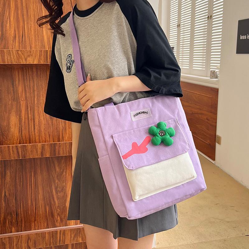 Trendy Large Capacity Canvas Tote Bag For Women In Fresh Summer Colors Ideal For Students