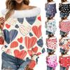 Женский свободный повседневный топ с открытыми плечами и принтом ко Дню святого Валентина из плюша в стиле пэчворк с линией горловины