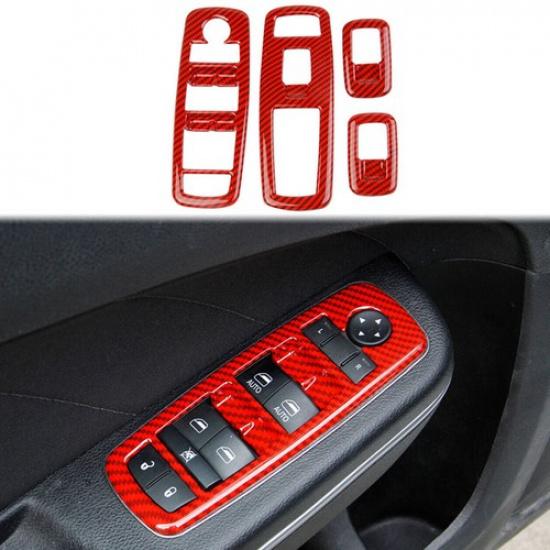 Red Carbon Fiber Window Lift Switch Panel Cover For Dodge Durango Charger 11-20