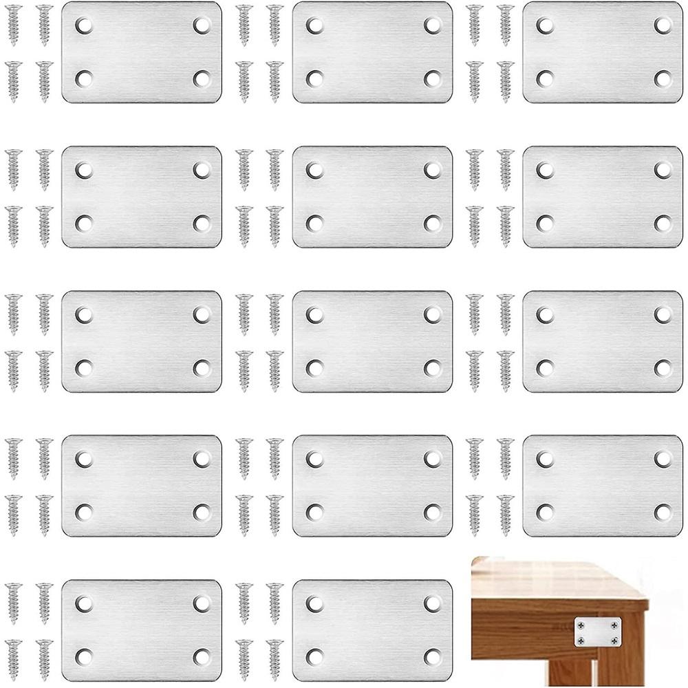 Flat Fixing Bracket, 15 Pcs Flat Corner Brackets Stainless Steel Flat Connectors (with 60 Screws)