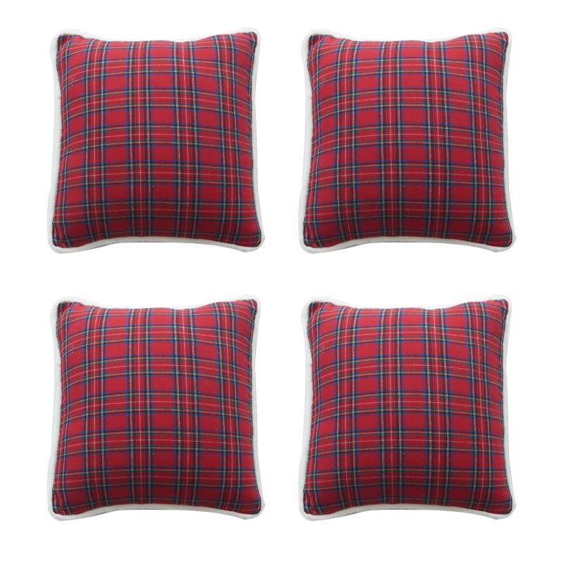 Polycotton Christmas Plaid White Raw Edge Polycotton Pillow Cushion Cover