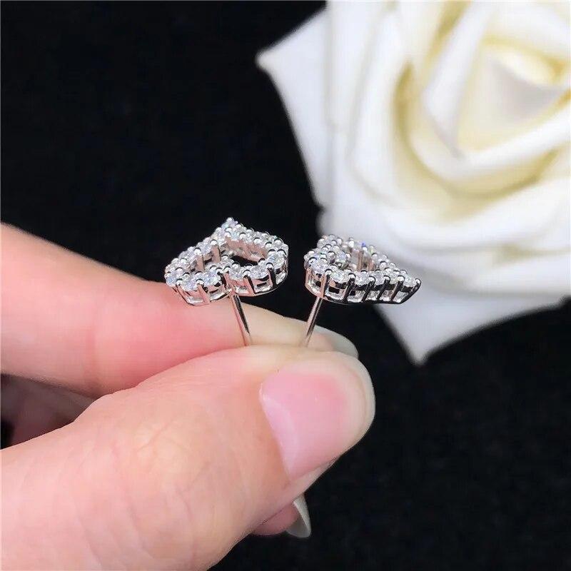 Real GRA Certified Moissanite Heart Stud Earrings Pass the Diamond Test for Women Girls Sterling Silver Diamond Earrings Jewelry