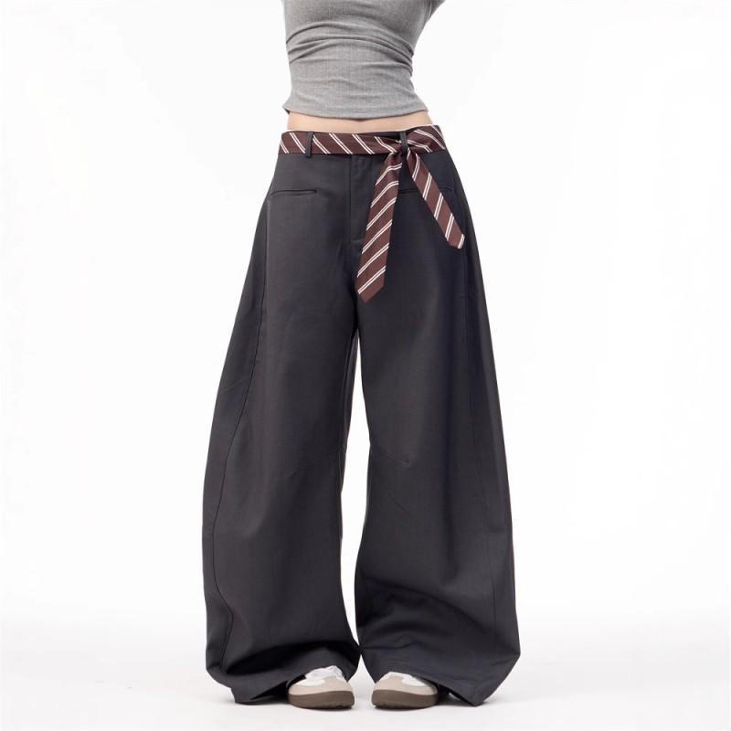 Womens Wide Leg High Waist Dress Pants With Tie Detail Relaxed Fit Casual Trousers 2025 Lightweight Wool Blend
