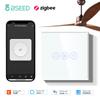 BSEED Zigbee Сенсорный выключатель для вентилятора Умный выключатель для потолочных вентиляторов Управление через приложение Tuya Smart Life Alexa Стеклянная панель Синяя подсветка Стандарт ЕС