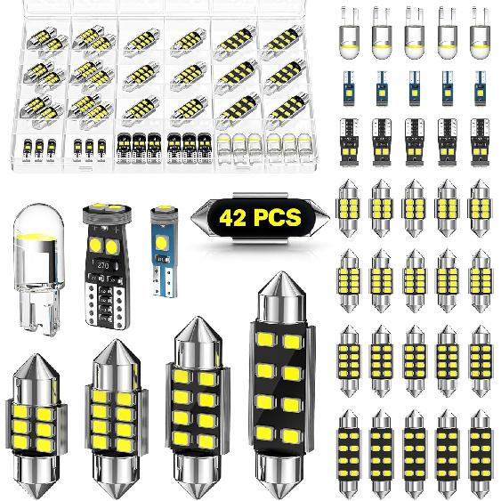 42 PCS Upgraded LED Interior Car Lights Kit, Super Bright Dome Map And Door Light Bulbs, Fits 194 De3175 578 6418 T5 LED Blubs, Universal For Cars