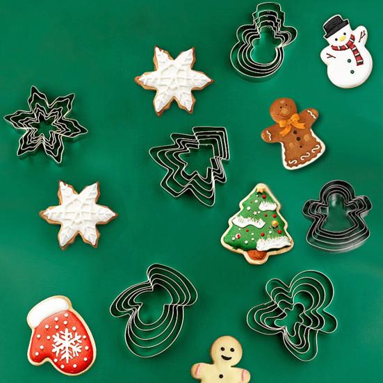 5Pcs Christmas Cookie Cutters Set Santa Tree Snowflake Gingerbread Men Snowman Shape Cookie Molds Reusable Baking Tool for Home Kitchen Bakery