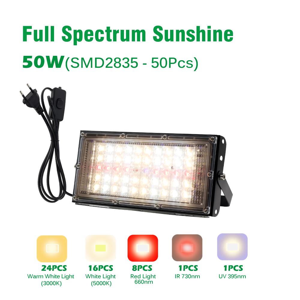 Светодиодный светильник для выращивания растений, 220 В, фитолампа полного спектра, 50 Вт/100 Вт/300 Вт, водонепроницаемая