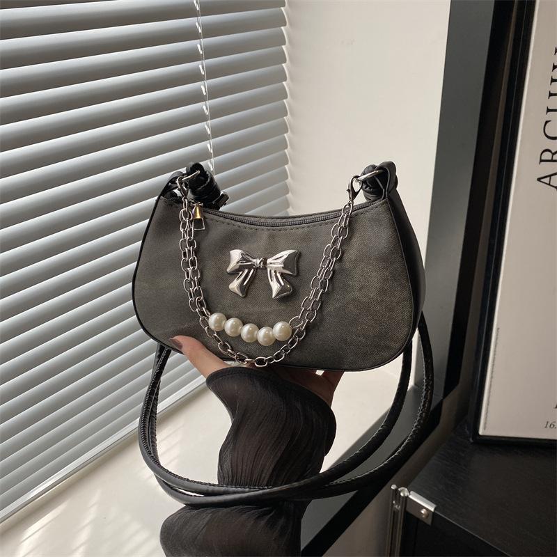 Ретро модная сумка-пельмень женская осенняя простая универсальная сумка через плечо Niche Bow Chain Messenger Bag