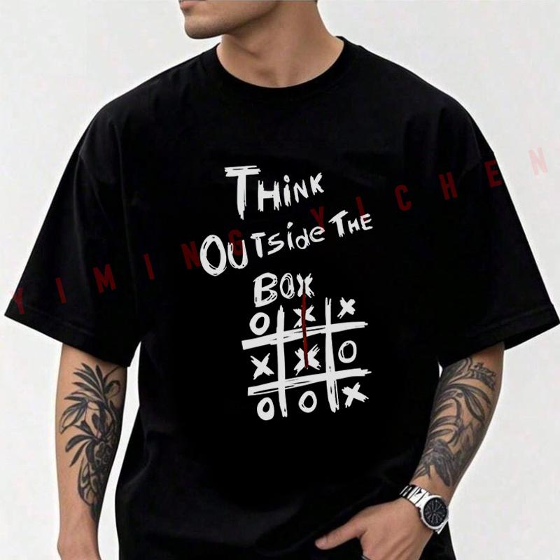 Think Outside The Box Print Moto T-Shirt Men Cotton O-neck Short Sleeve TShirt Fashion Tops Tee