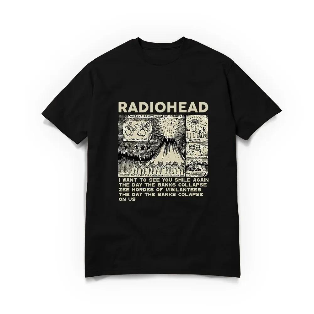 Мужские и женские винтажные футболки Radiohead, хлопковые повседневные шорты, фирменные футболки с большим принтом, мужская одежда