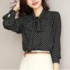 Spring Autumn Shawl Collar Long Sleeve Blouse Women's Bow Polka Dot Printing Cardigan Elegant Thin Style Shirt