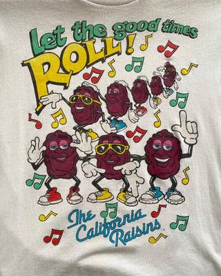 Винтажная хлопковая белая футболка унисекс с изображением группы California Raisins