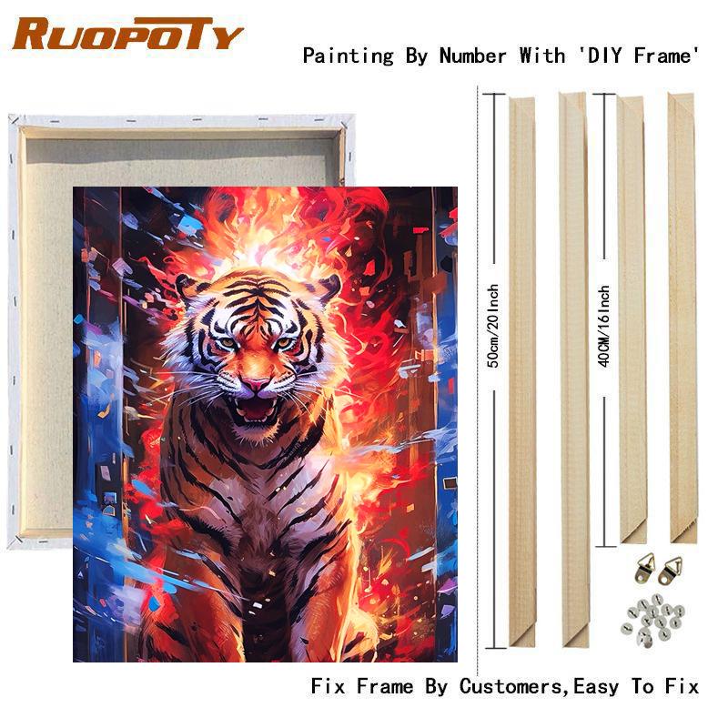 Frame Diy Painting By Numbers Starter Kits Tiger Animals Handicrafts Wall Art Picture With Numbers Acrylic Paint Artwork For Home Decors 40x50