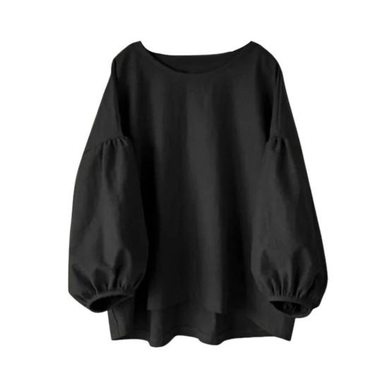 Женские топы с круглым вырезом, пышные, с длинным рукавом, однотонные, свободные, повседневные, блузки, универсальная повседневная одежда