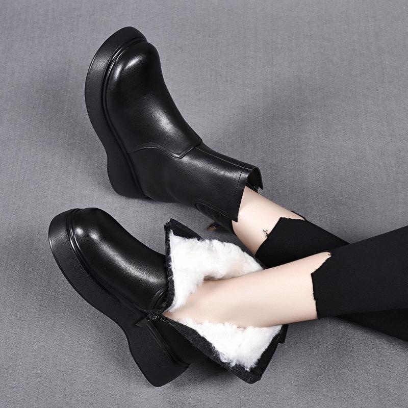 Ботинки Martin Женские ботинки Кожаные ботинки Сапоги с толстой подошвой до середины голени Хлопковые ботинки