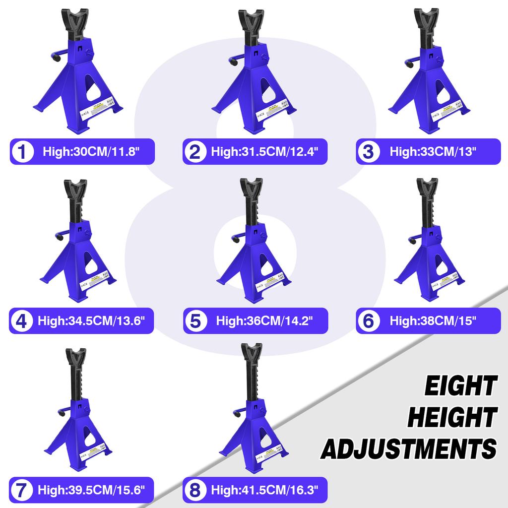 DayPlus 2 шт. 3 тонные сверхпрочные стальные осевые стойки для автомобиля, фургона, 9-ступенчатый регулируемый диапазон 290-430 мм, инструмент для ремонта и подъема, подставка-домкрат