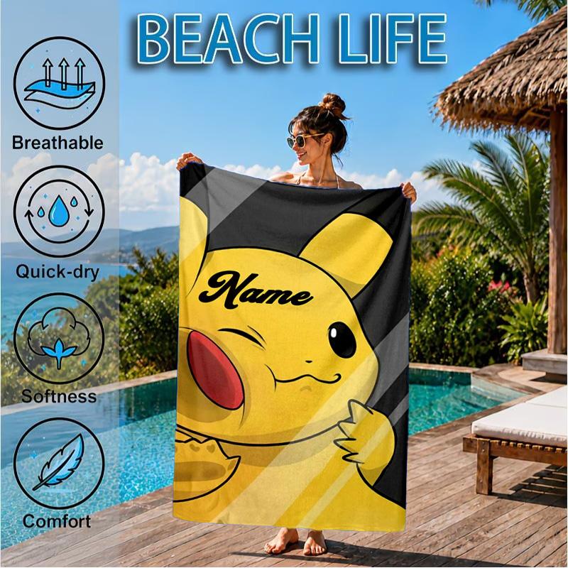Custom Name Pika Urban Fashion Beach Towel Microfiber Beach Towel, Lightweight and Quick-Dry, for Summer Travel, Swimming Pool Gift