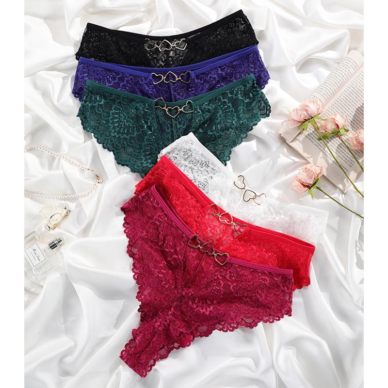 Черные кружевные трусики-стринги с вырезами для комфорта средней посадки - Сексуальное женское нижнее белье больших размеров