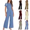 Women's Summer High Neck Solid Color Short Sleeved Zippered Wide Leg Pocket Jumpsuit