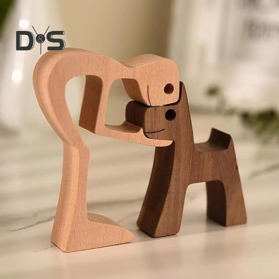 Собака деревянная скульптура питомец памятный подарок собака и мужчина женщина статуэтка домашний декор щенок семья фигурка подарки для любителей собак